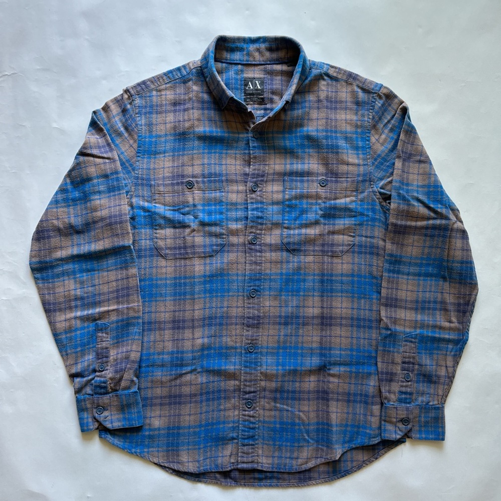 Men's Blue and Brown Plaid Shirt